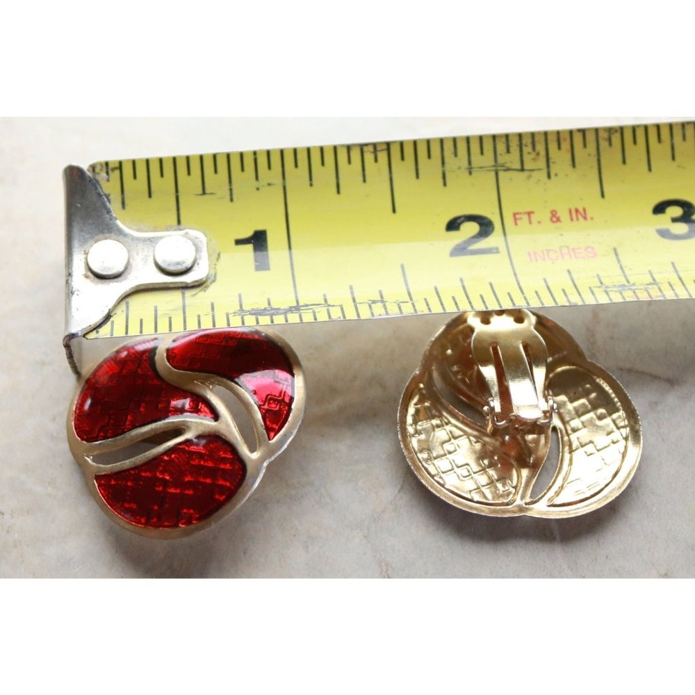 Vintage Ruby Red Festive Triangular Shaped Gold T… - image 2